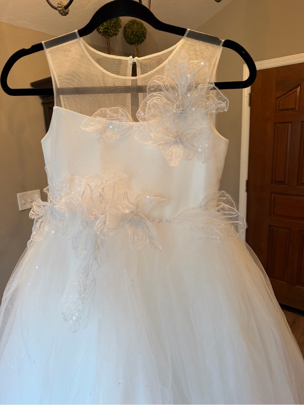 White Floral Tulle Girls' Party Dress